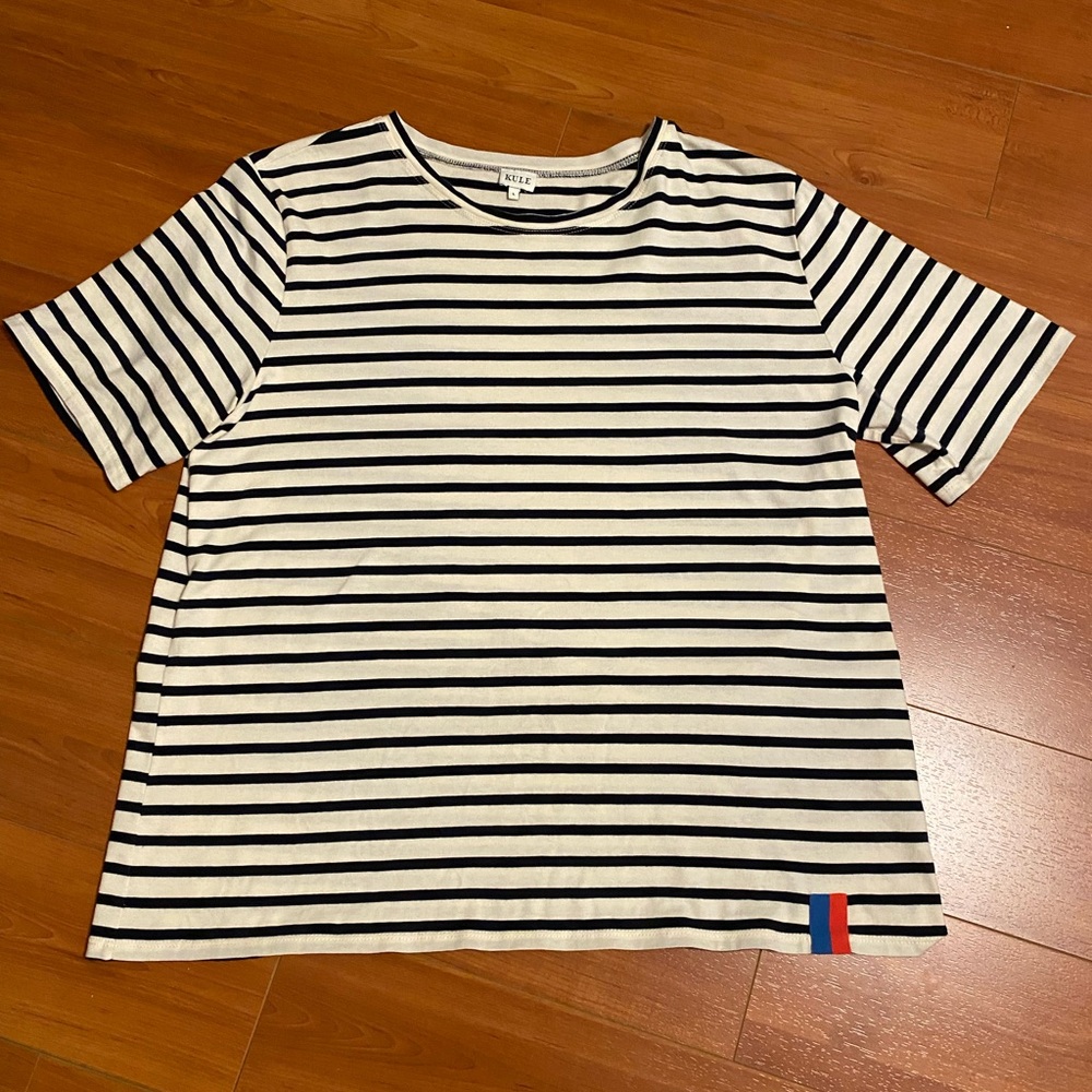 KULE cotton black and creme striped short sleeve top - size large